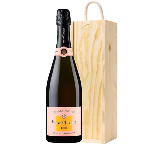 Veuve Clicquot Rose Label 75cl In Pine Wooden Gift Box